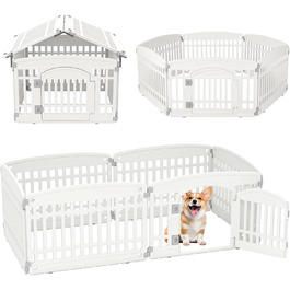 Клітка для цуценят GYMAX 60/75 см, біла, з 6 панелей, з замком та фіксаторами, для дому та вулиці