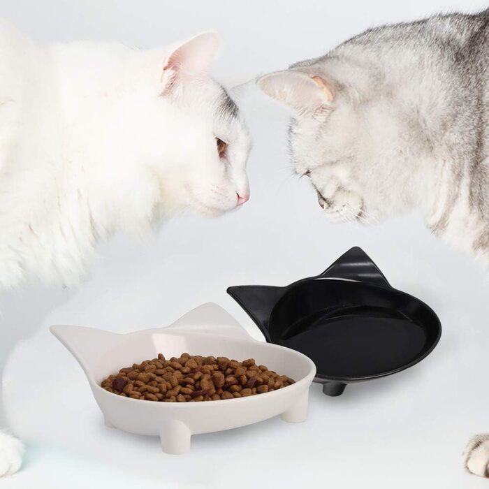 Набори мисок для котів SLSON 3 шт., 237 мл, плоскі миски для води та корму з неслизьким гумовим дном, чорно-білі та помаранчеві