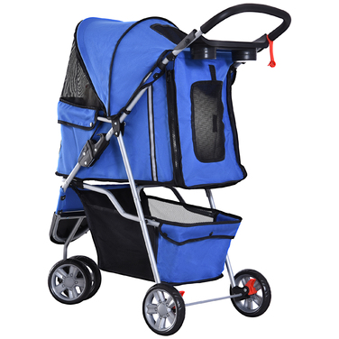 PawHut Dog Stroller Dog Buggy для собак і кішок різнокольоровий синій, складний і легкий, ідеально підходить для поїздок