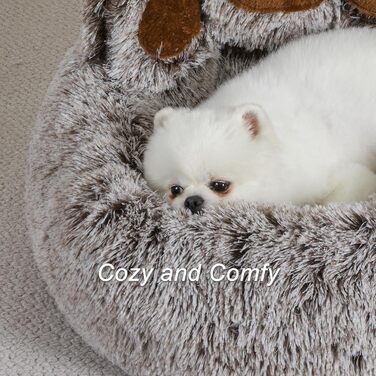 Кругле собаче ліжко Jiupety з м'якої плюшевої тканини, у формі пончика, для маленьких собак, розмір 66см, зручне та м'яке, можна прати, сірий колір, L 66 x 66 x 20 см