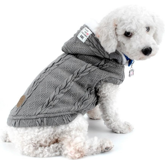 Світер для собак SMALLLEE_LUCKY_STORE з капюшоном, теплий худі, куртка, верхній одяг для маленьких собак, розмір M (спинка: 24 см, груди: 37 см), сірий XL