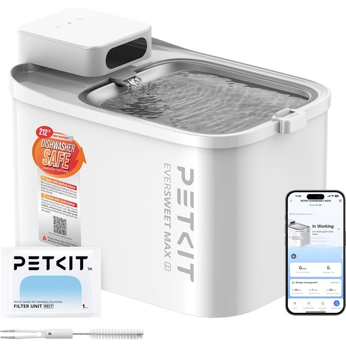 Інтелектуальна питильна фонтан-поїлка для котів та собак PETKIT CT-W3, 3л, нержавіюча сталь, з датчиком руху та низьким рівнем шуму (26дБ), BPA-free