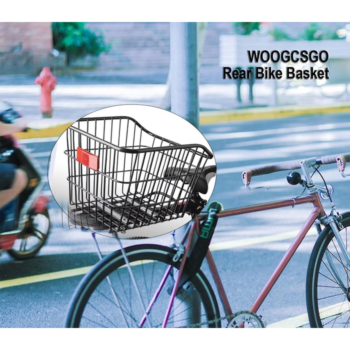 Велосипедний кошик задній WOOGCSO, металевий великий з водонепроникним покриттям, сіткою для багажу, для собак, покупок, пікніків, рюкзаків (38×31×26см)