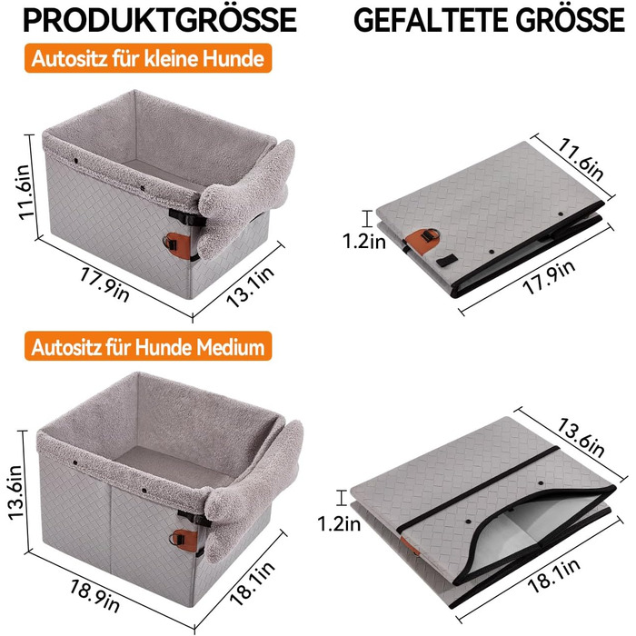 Автокрісло для собак - велике, чорне/сіре, з кишенями та поворотком, для собак середніх та великих порід
