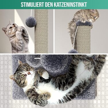 Котячий будиночок-когтеточка Avalo з іграшкою - 36x36x74 см - Темно-сірий