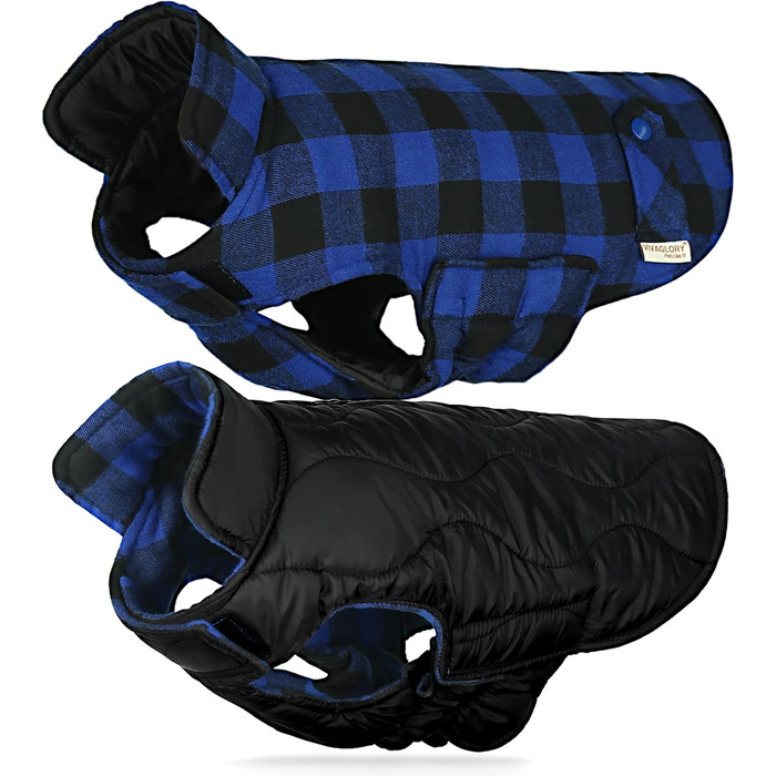 Теплий зимовий одяг для собак VIVAGLORY Softjoy: куртка з захистом живота, теплий софтшелл, розмір L, чорно-синій (1 шт.)