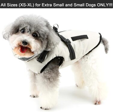 Зунеа Куртка для собак маленьких порід, тепла зимова куртка для цуценят з шлейкою, світловідбиваючі елементи, регульована застібка-блискавка, тепла флісова підкладка, сніговик, розмір XS/S, одяг для домашніх тварин, бежевий колір