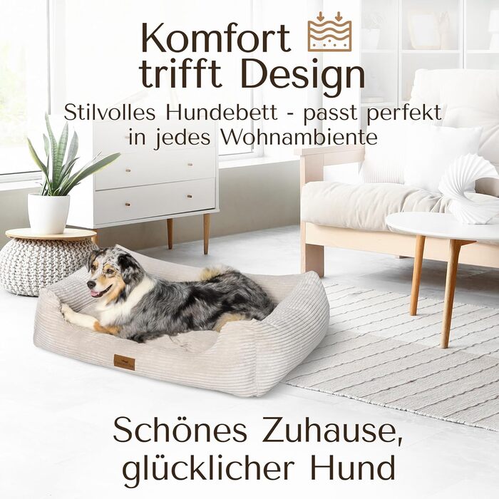 Ортопедичне ліжко для собак Freudentier з корду - миється - знімний лежак - сертифікат Oeko® TEX - ручної роботи в Європі - для маленьких, середніх та великих собак (L) (Кремовий, XXL (120x82cm))