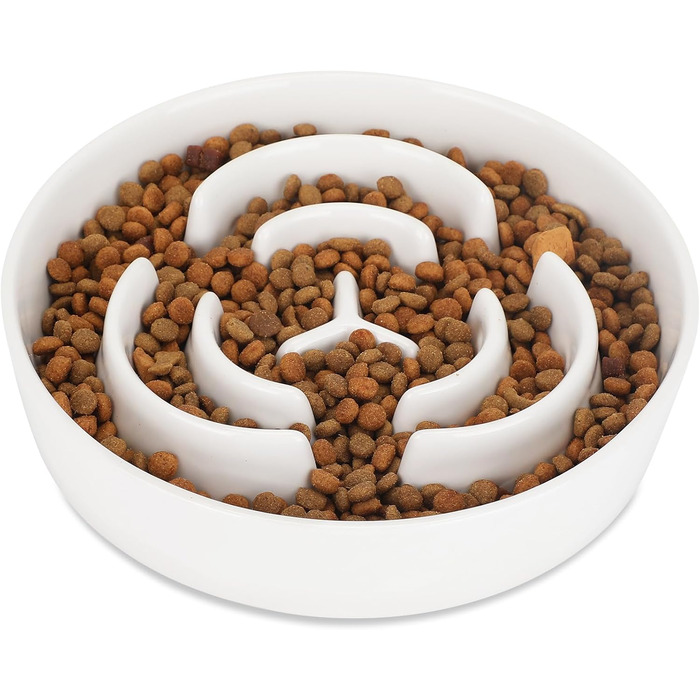 Антислизька годівниця для собак, Slow Feeder, кераміка, Ø 20.5 см, для середніх та великих собак, миюча, безпечна для їжі (біла)