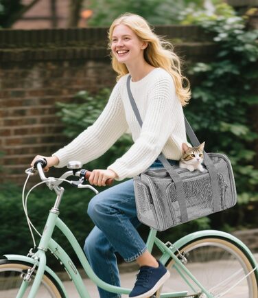 Транспортна переноска для кота та собаки Vuxava, складана, дихаюча, з плечовим ременем та знімним килимком (Сірий, L)