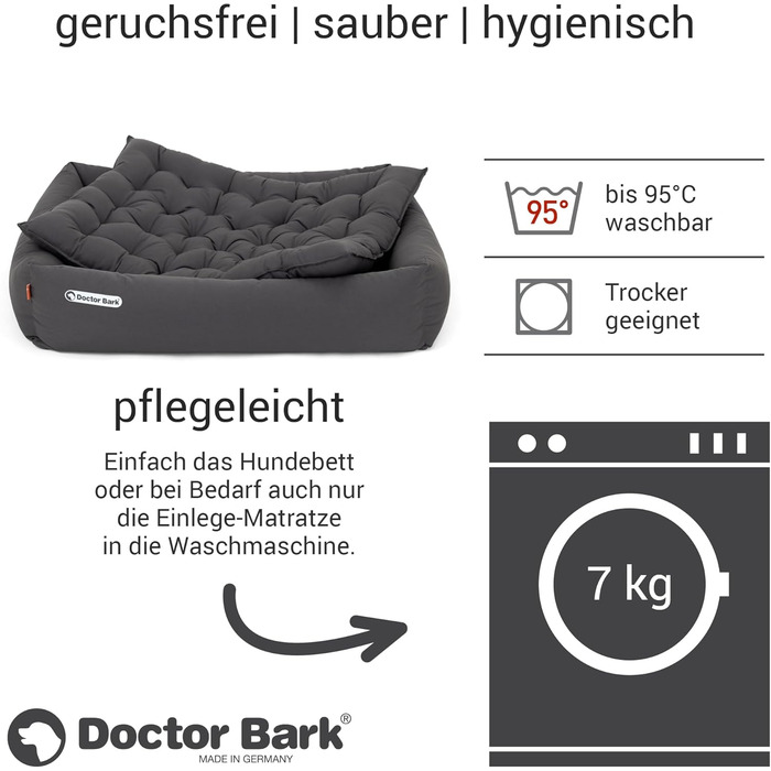 Ортопедичне ліжко для собак Doctor Bark - миється до 95°C, гігієнічне, без запаху, для середніх собак, сірий кошик з лежаком (L - 90x80 см)
