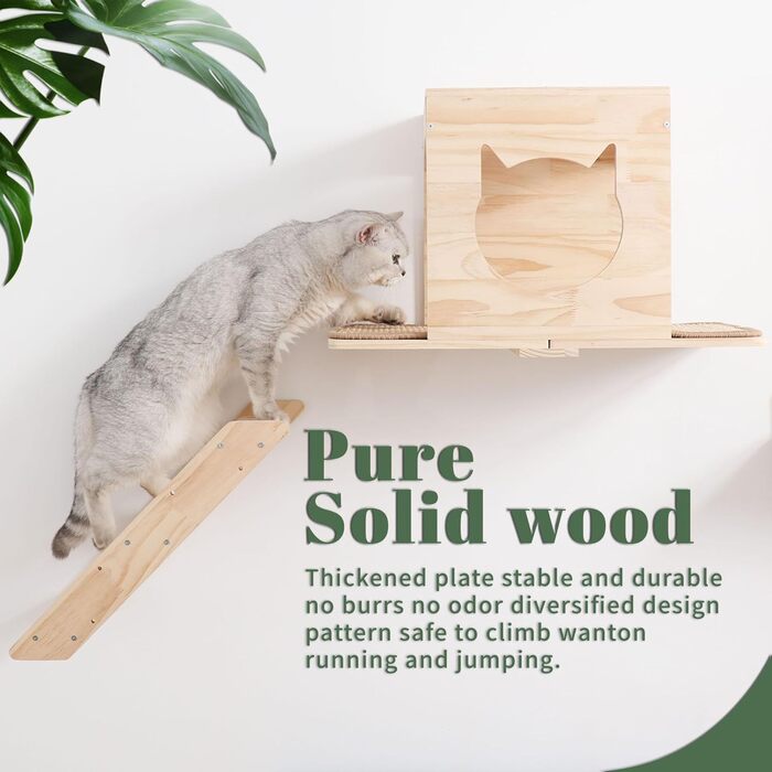 Котячий комплекс на стіну MIUZMORE: 7 елементів, котячі полиці та стійки для дряпання з високого сизалю, кріплення на стіну, котячий крізь-дерево, компактні меблі для дому.