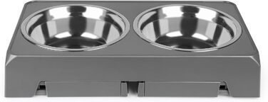 Підвищена годівниця для собак та котів з нержавіючої сталі, 2х1.8L, регульована висота, антиковзаюча, сіра (44x24x8 см)