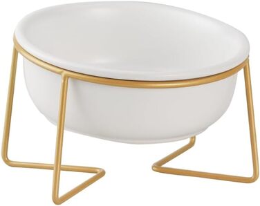 Підвищений набір мисок для собак та котів з підставкою - 2 шт. по 480 мл, кераміка, білий