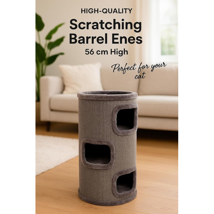 Драпак для котів Flamingo Enes S сірого кольору, 56 см, діаметр 42 см, сизаль та плюш