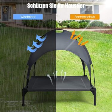 Лежанка для собак Relax4Life з балдахіном, сіра, для дому та саду, до 60 кг, 105 x 87 x 89 см