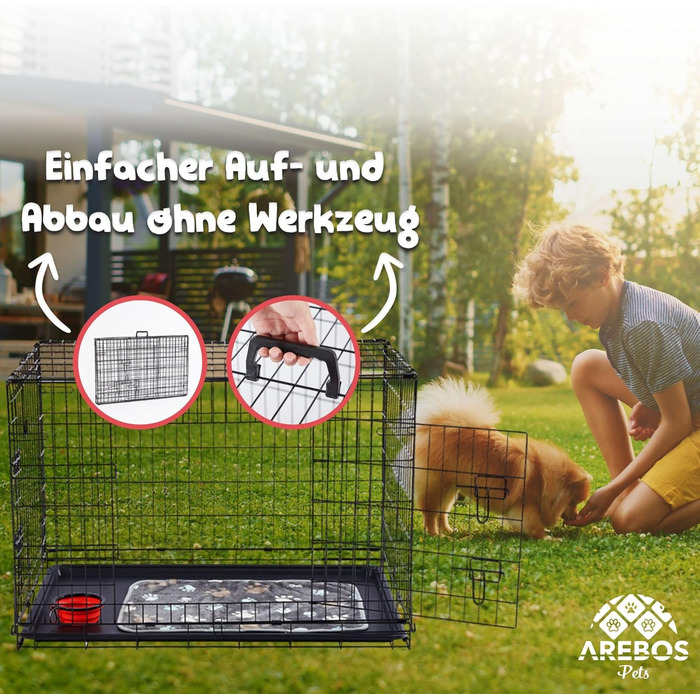 Клітка для собак Arebos | Транспортна переноска для собак, складна | Клітка для собак, чорна, 107 x 71 x 77,5 см