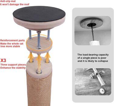 Кліматичний комплекс для котів 4-ярусний з аксесуарами, регульована висота (152,4–289,6 см), плюшеві стійки та великий гамак
