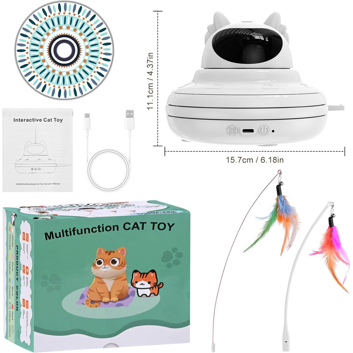 Інтерактивна іграшка для котів Comius Sharp: 3-в-1, хованки з пір'ям, автоматична, USB-зарядка, розвиваюча, знімні пір'я, для котів