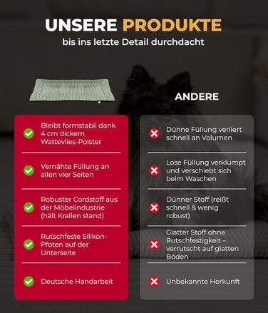 Килимок для собак HS-Hundebett® з підкладкою Cord, XS – антиковзаюча поверхня, м'яка ковдра для собак, комфортне місце для відпочинку – виготовлено в Німеччині (зелений, 65x95 см)