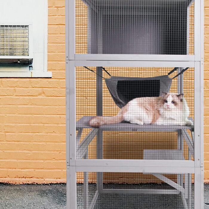 Дім для кота з дерева для вулиці та дому, велике котяче укриття на колесах, Catio-клітка з посиленими дерев'яними смугами, водонепроникним дахом (C Type, Medium-UP)