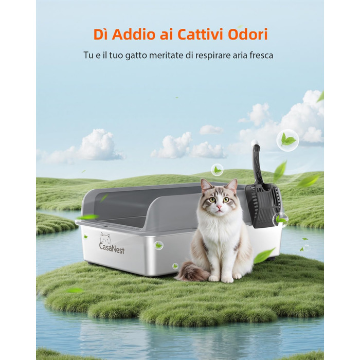 Сміттєве відро CasaNest для котів з нержавіючої сталі, XXXL, велике, антивитік, антиприлипання, темно-сірий