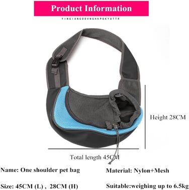 Транспортна сумка для собак і котів з регульованим плечовим ременем, дихаюча переноска для прогулянок та активного відпочинку на вулиці, світло-блакитна (45x28)