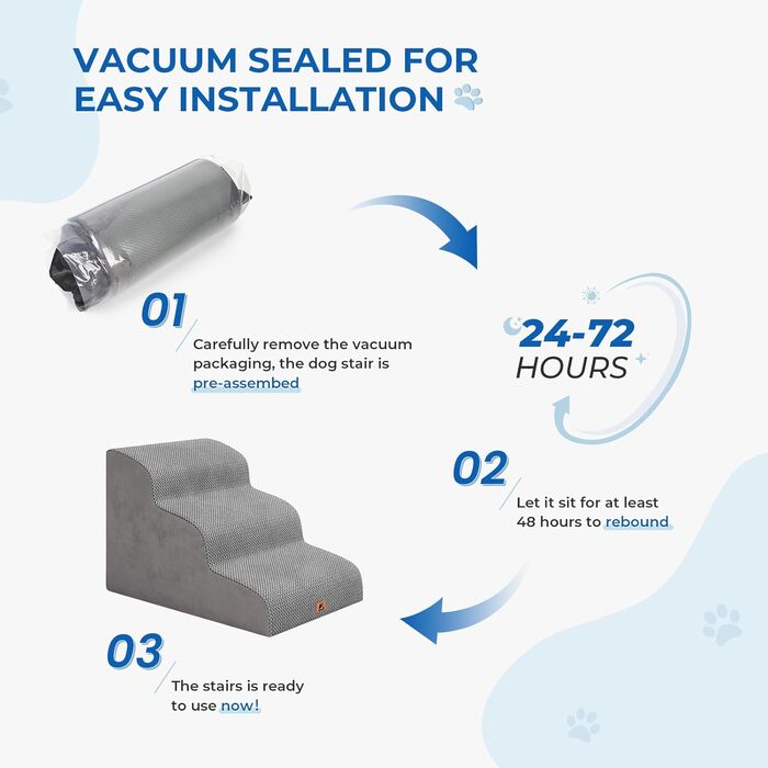 Сходинки для собак та котів, 3 сходинки, 40 см, сірі. Зручні для літніх тварин, миються, не слизькі. Для дому, до ліжка, дивану.