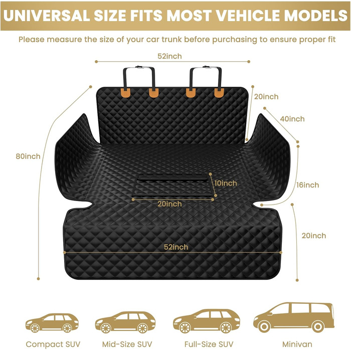 Захист для багажника авто для собак, чорний, розмір L. Водонепроникний килимок-органайзер для собак, підходить для SUV, седанів та фургонів.