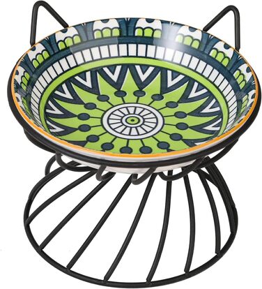 Підвищений годівниця для котів, кераміка - годівниці для котів з металевим антиковзким підставкою - годівниця для котів з порцеляни - висока миска для котів, запобігання блювоті - годівниця для котів - набір мисок для котів - 250 мл (зелений)