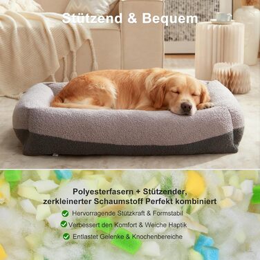 Крісло-лежанка для собак великих порід, XXL, світло-сіре, 106x76x20 см, знімний чохол, неслизьке, з підковою для шиї