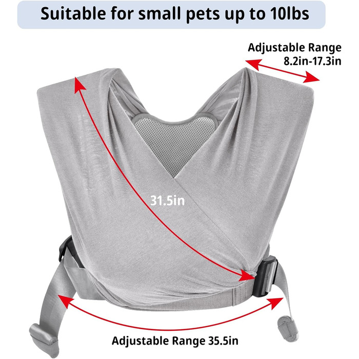 CUBY Сумка-переноска для собак, літня модель, рюкзак-переноска, підтримка спини, для собак, виготовлена з дихаючого матеріалу, 10 кг, світло-сіра