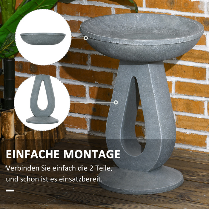 Outsunny Bird Bath Ванна для птахів з підставкою в кам'яному вигляді, годівниця для птахів, ванна для диких птахів для саду та балкона, сіра, 51см| Аосом
