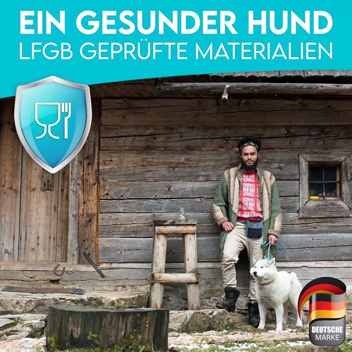 Преміум сумка для ласощів HUND IST KÖNIG для собак - універсальна, містка, з дозатором для відходів та Ebook для дресирування (Блакитна, 16 x 18 x 6 см)