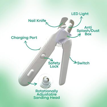 Ножиці для собак та котів з підсвічуванням, безпечні, з вбудованим точилом (білі)