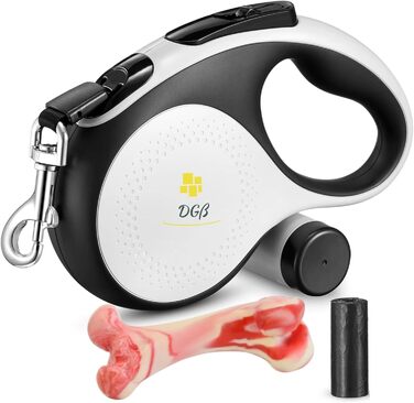 Висувна поводок для собак, 3 м, довгий поводок для маленьких, середніх та великих собак, ергономічна ручка, до 15 кг, білий, L