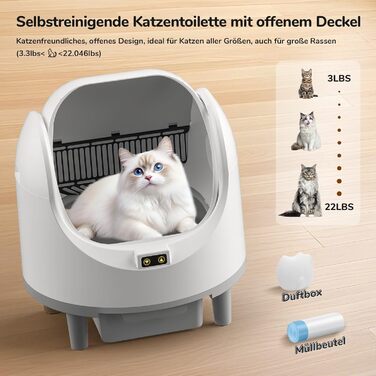 Автоматичний лоток для котів Katzenklo з самоочищенням, з датчиком безпеки та керуванням через додаток, великий об'єм, антизажим, відкритий тип