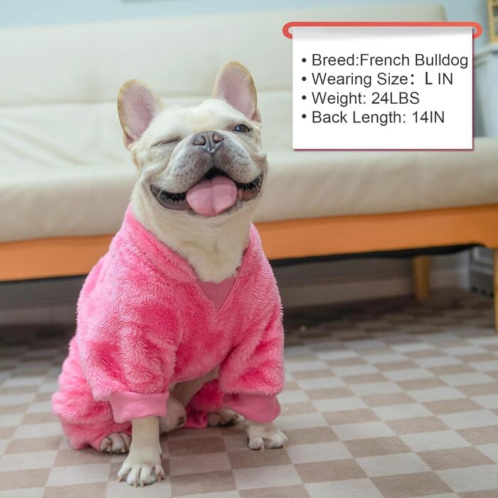 Піжама для собак, теплий зимовий светр, м'який велюр, для цуценят, маленьких та середніх тварин, собак та котів, зелений (Large, Pink)