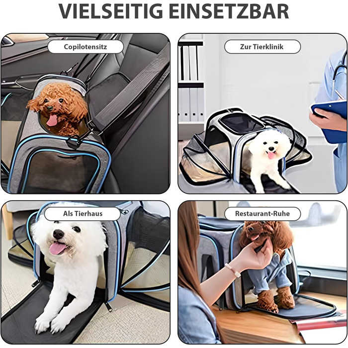 Транспортна переноска для котів та собак, розкладна, з м'якою підстилкою, розширювана (для 2 котів/собак/щенят)