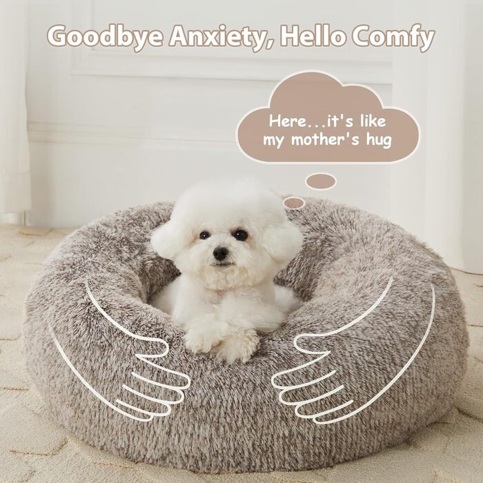 Кругле ліжко для собак та котів Donut, штучне хутро, самопідігріваюче, м'яке, зручне (76.2 x 76.2 x 25.4 см, світло-коричневе)