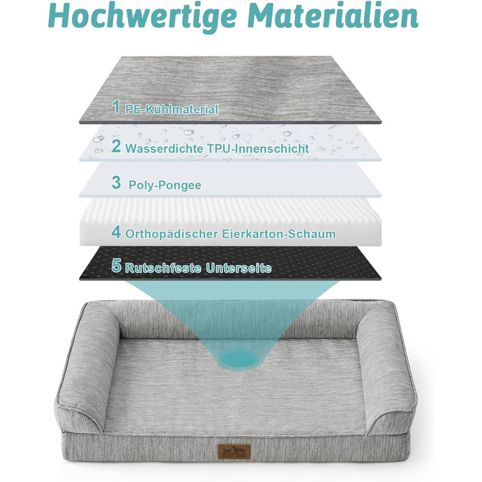 Ортопедичне ліжко для собак COZY KISS XL, 107x76x18 см - ліжко для великих собак з яйцеподібною піною та знімним чохлом