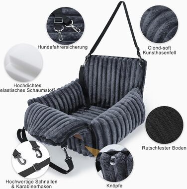 Автомобільне ліжко для собак MIXJOY: комфортне та безпечне місце для маленьких та середніх собак. Зручне кріплення, миється, з пам'яті-піни, сіре.