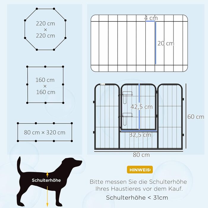 Клітка-загон для цуценят PawHut - металева, 80 x 60 см, чорна
