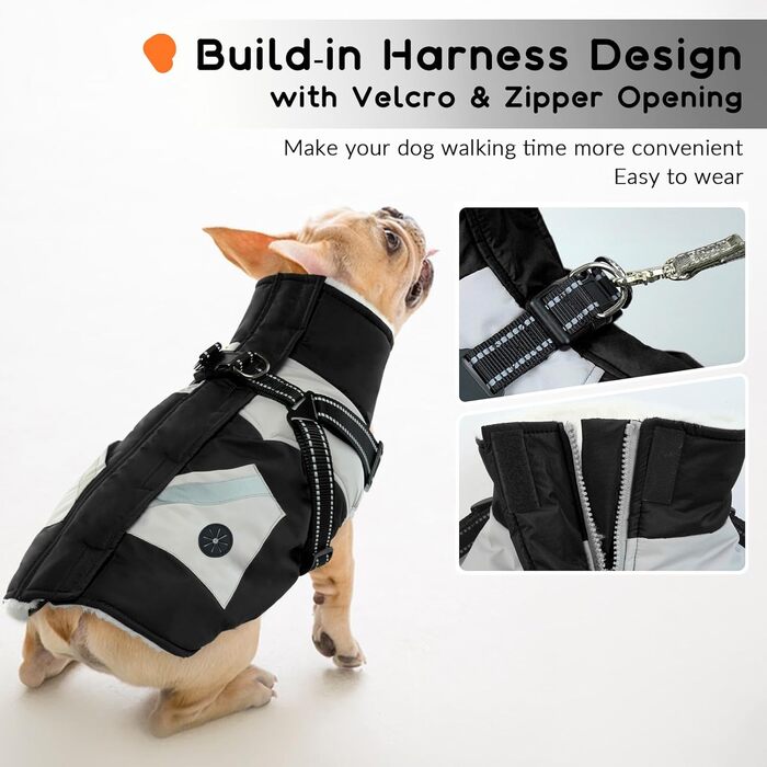 Теплий зимовий одяг для собак великих порід: куртка-манта з флісу, чорного кольору, водонепроникна та вітронепроникна, з блискавкою (XL, M (обхват шиї 38 см, обхват грудей 53 см))