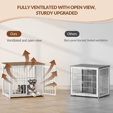 Будиночок для собак 100 см, дерев'яна клітка для дому з 3 дверцями (100x60x70 см), вінтажний коричнево-білий, для середніх та великих порід