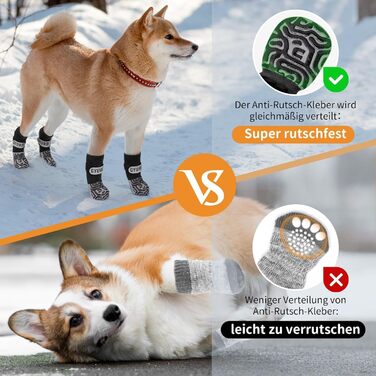 Шкарпетки для собак з антиковзаючою поверхнею та регульованими ремінцями для захисту лап на твердих підлогах (чорний, L-2.0)