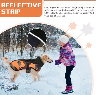 Водонепроникний зимовий одяг для собак - тепла куртка для собак, одяг для маленьких, середніх та великих собак, пуловер для собак з безпечними світловідбиваючими смугами для лабрадорів, чихуахуа, французьких бульдогів, 3XL, помаранчевий камуфляж