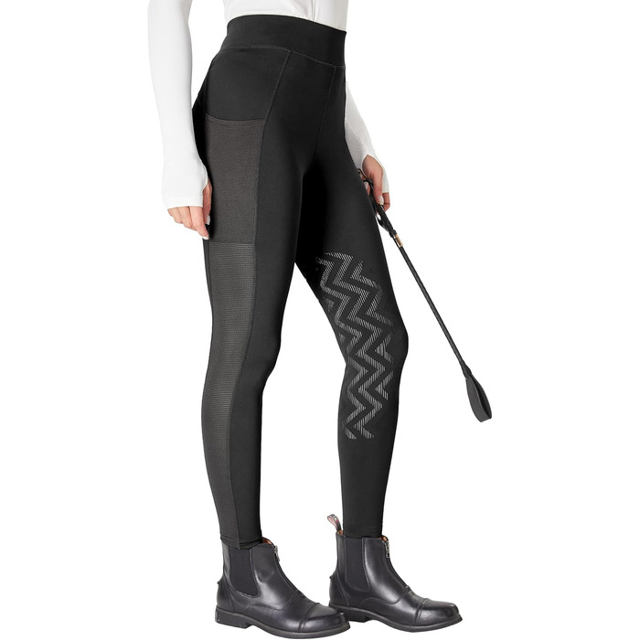 Спортивні штани для верхової їзди FitsT4 для жінок та дівчаток. Легінси для верхової їзди з силіконовими накладками на колінах, з боковими кишенями, дихаючі та еластичні. Ідеально підходять для верхової школи та їзди на велосипеді навесні/влітку. Чорний к