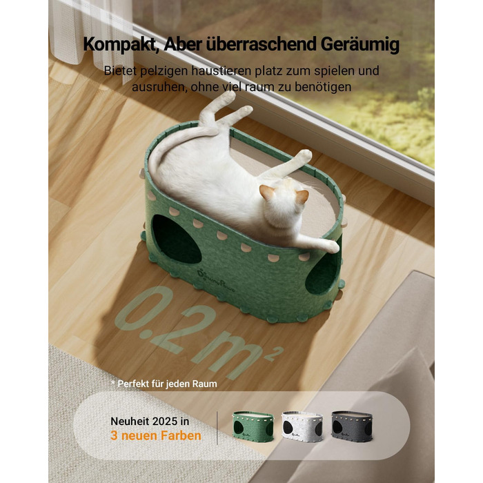 Кігтеточка-будиночок для котів DownyPaws з фетру, 2-ярусна, 50x33x50 см, зелена