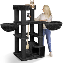 Дерев'яний котячий комплекс HAPPYPET Oscar 161 см для великих котів, преміум когтеточка 47 кг, стовпи 12 см, для мейн-кунів, 600 г плюшу, антрацит